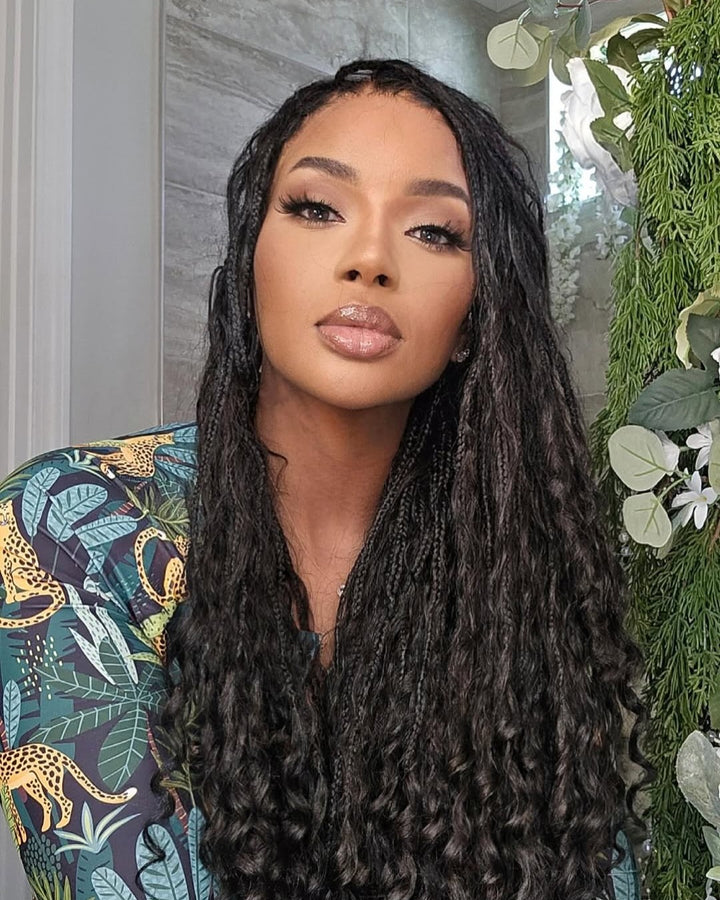 Full Lace Boho Knotless Braids Curls Synthetic Hair Wig