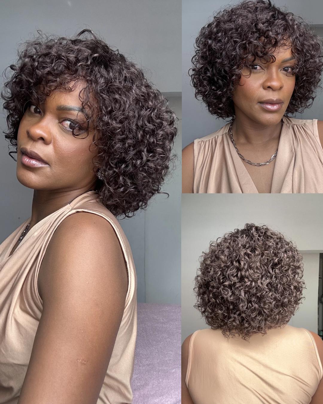 Trendy Short Cut Curly Glueless Bangs Wig 100% Human Hair