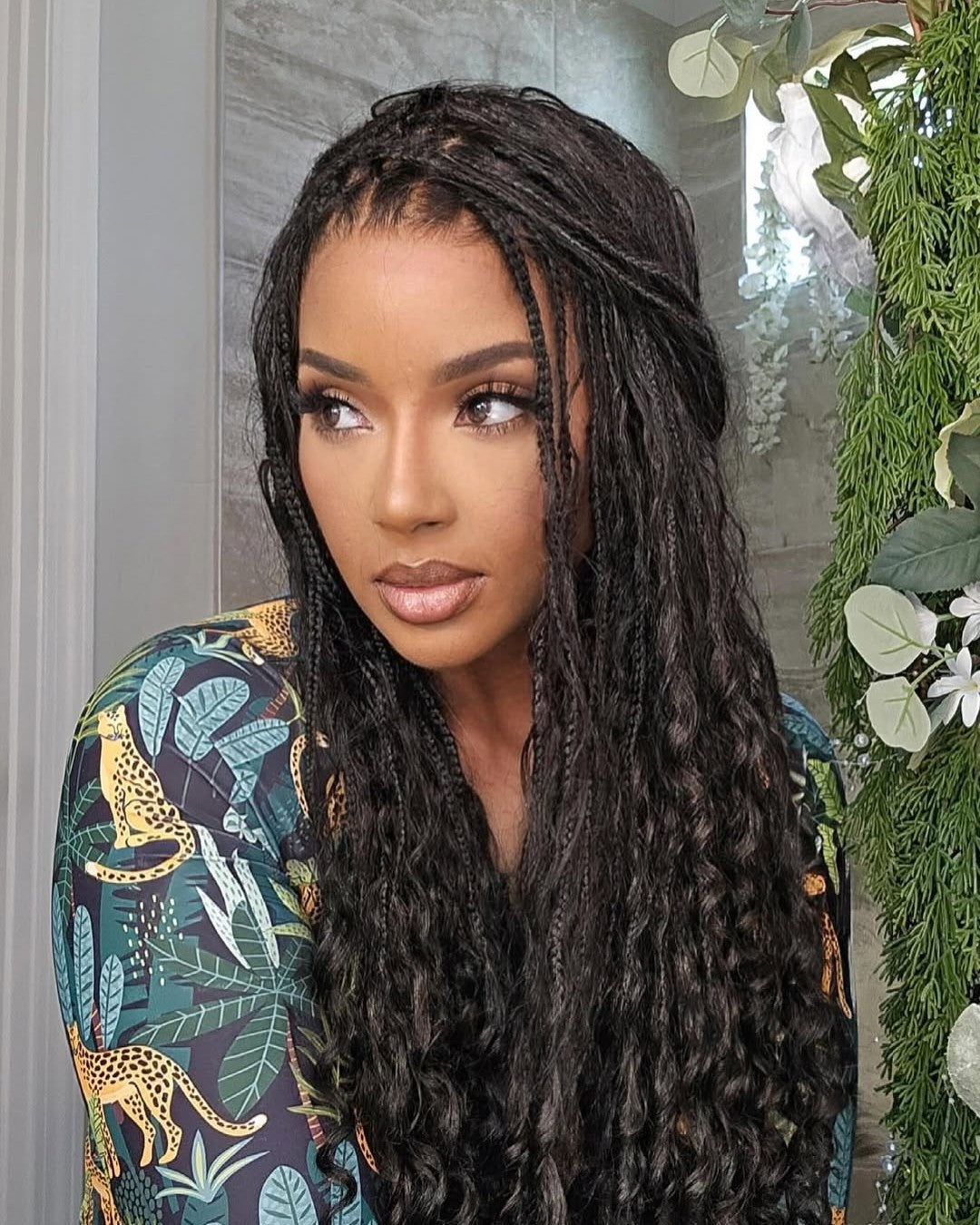 Full Lace Boho Knotless Braids Curls Synthetic Hair Wig