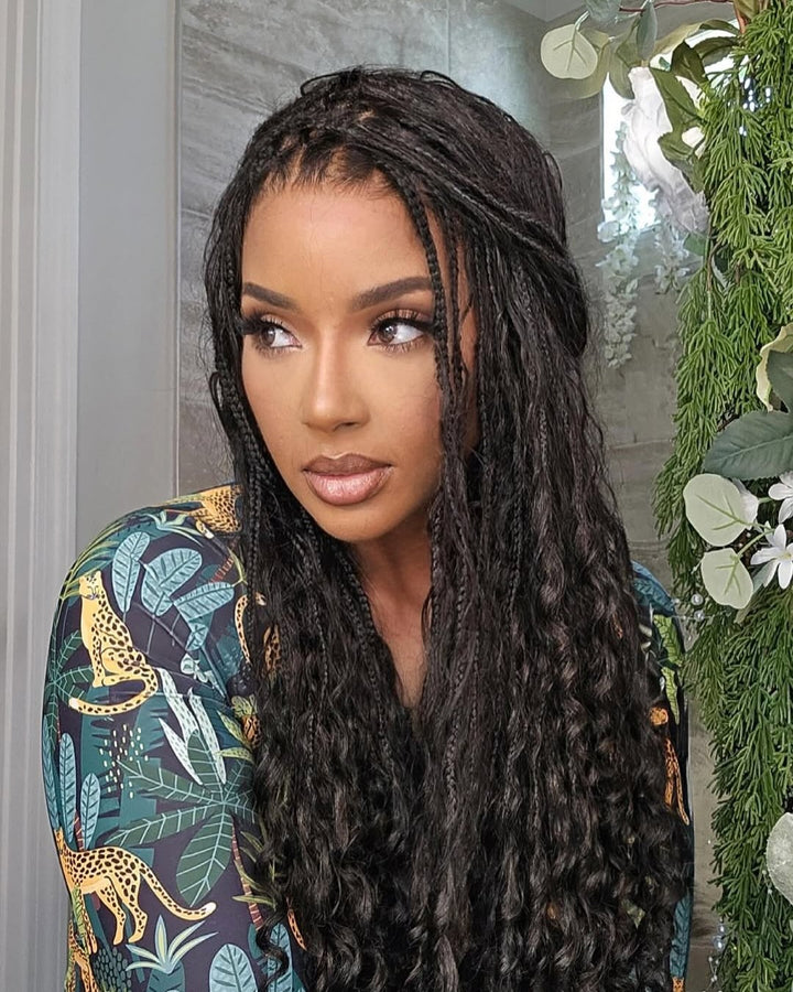 Full Lace Boho Knotless Braids Curls Synthetic Hair Wig