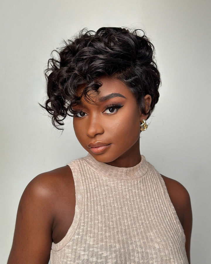 Full Lace Curly Finger Wave Short Glueless Wig