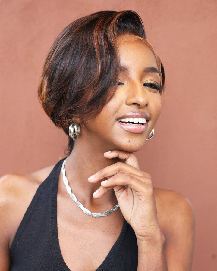 Glueless Short Pixie Cut Human Hair Highlight Bob Lace Front Wig