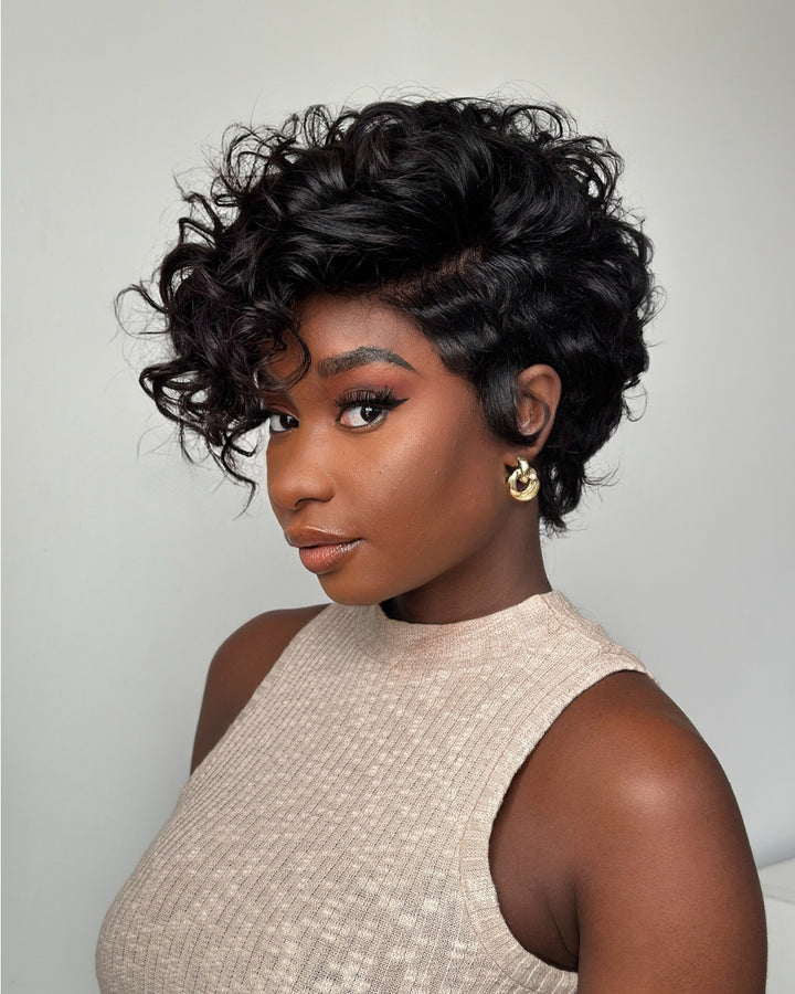 Full Lace Curly Finger Wave Short Glueless Wig