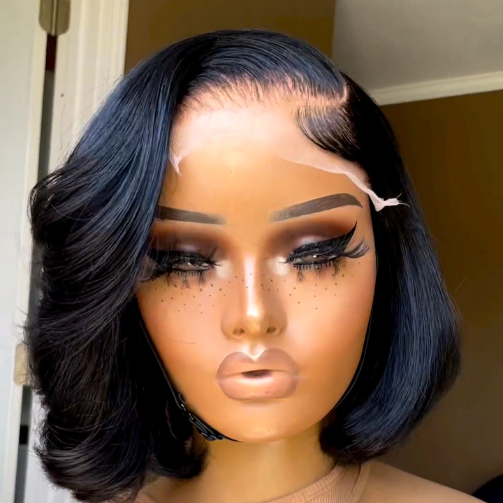 Natural Black Lace Glueless Side Parted Bob Wig