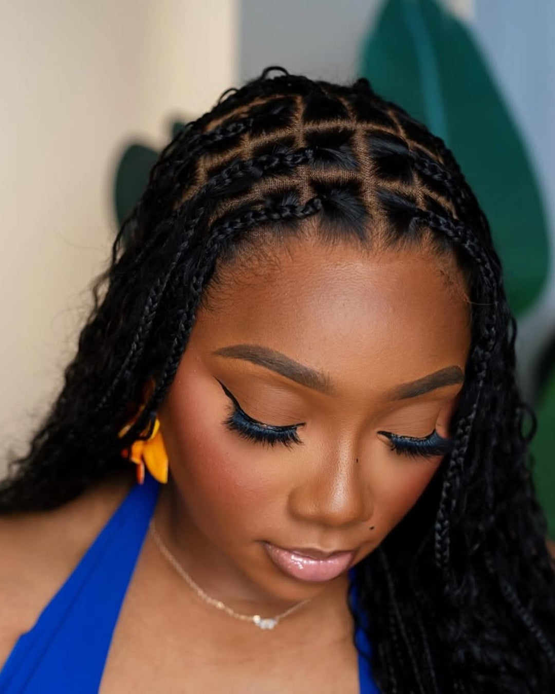 Full Lace Boho Knotless Braids Curls Synthetic Hair Wig