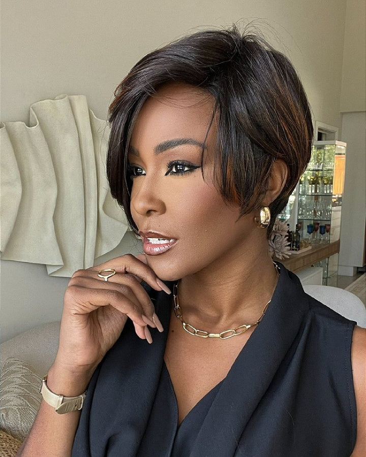 Glueless Short Pixie Cut Human Hair Highlight Bob Lace Front Wig