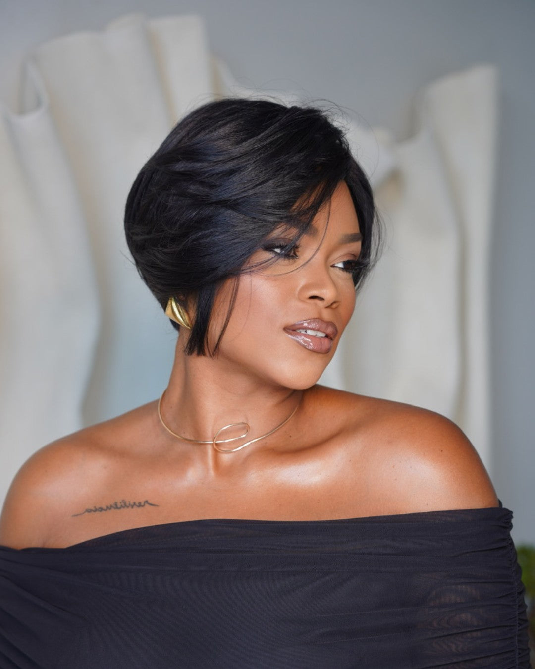 Short Hair Pixie Cut Style Side Long Bangs Wig