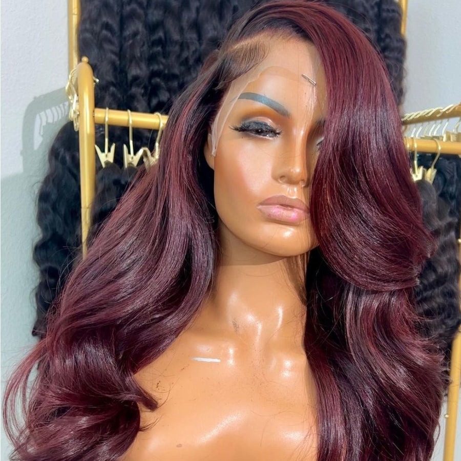 13x4 Lace Frontal Light Burgundy Side Part Body Wave Wig