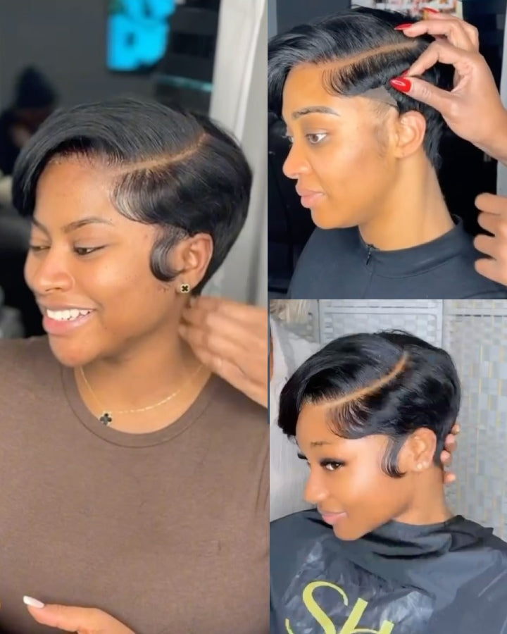 Side Parted Short Pixie Cut Bangs 13x4 Lace Front Wig