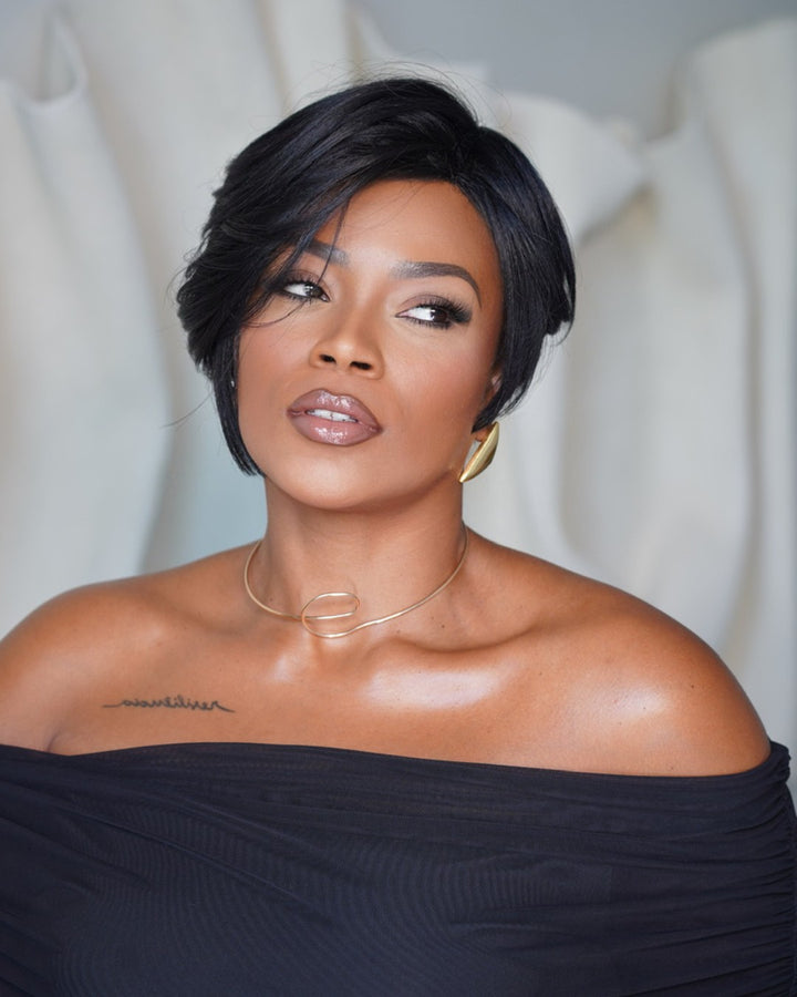 Short Hair Pixie Cut Style Side Long Bangs Wig