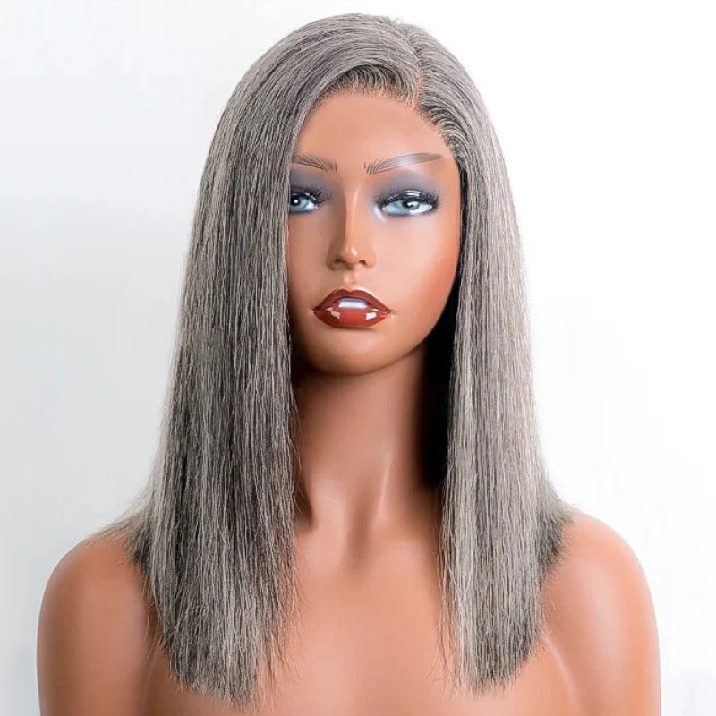 Salt & Pepper Gray Beginner Friendly Glueless Straight Wig 100% Human Hair