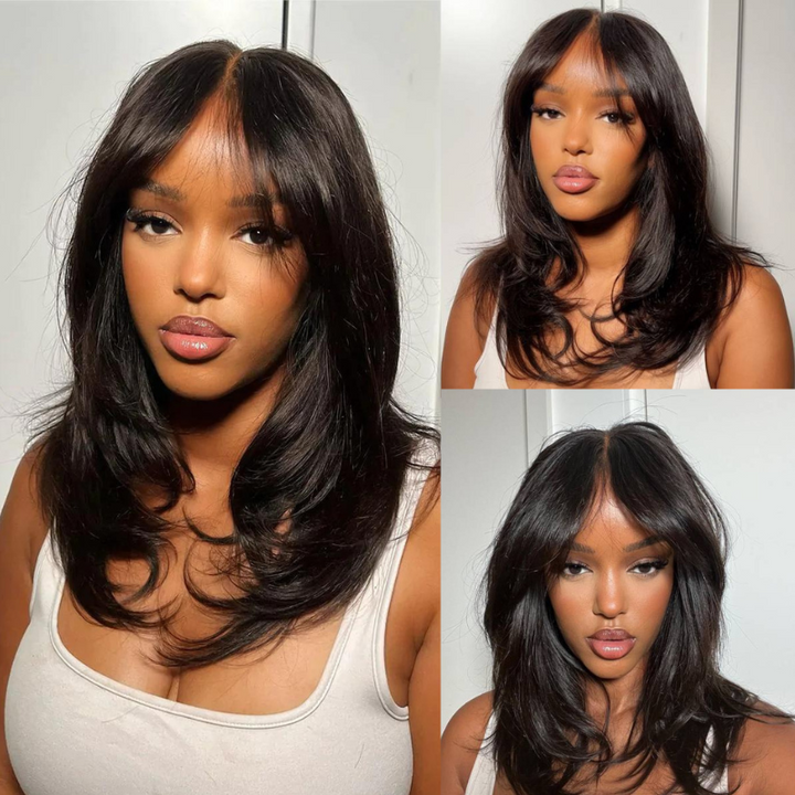 4x4 Lace Curtain Bang Undetectable Body Wave Wig