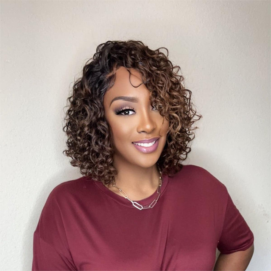 5x5 Lace Closure Brown Highlight Curly Wig
