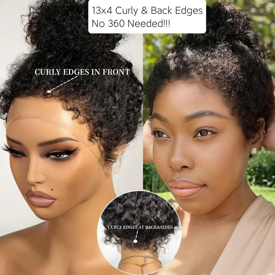 13x4 Lace Frontal And Back Realistic Curly Edge Wig