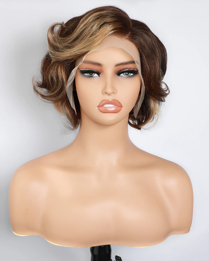 Short Pixie Wig Human Hair Short Wavy Hair 13x4 Bob Lace Front Wig