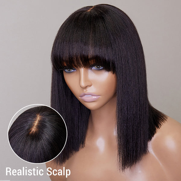 Realistic Scalp Machine Made Wig With Bangs