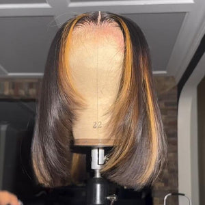 Layer Cut Ombre Blonde Highlight Straight 5x5 Lace Closure Wig