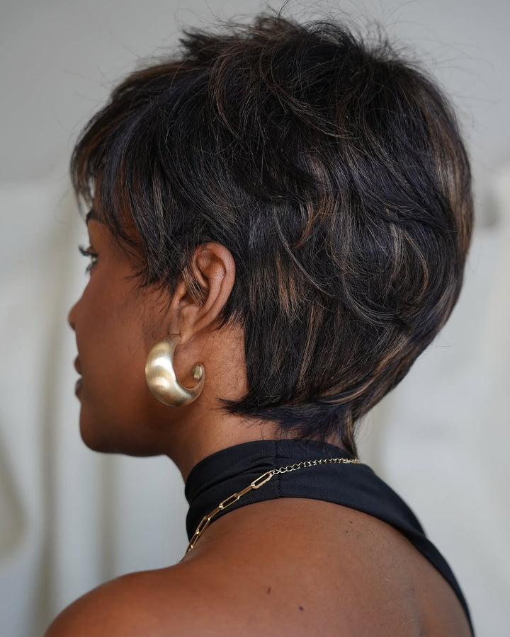 Light Brown Highlighted Pixie Cut Bangs Wig