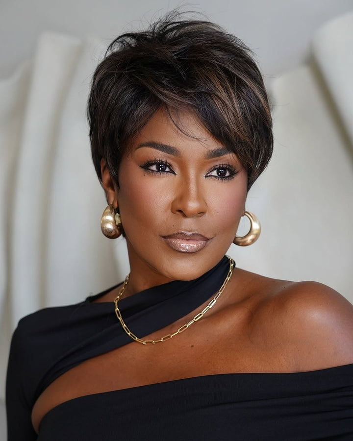 Light Brown Highlighted Pixie Cut Bangs Wig