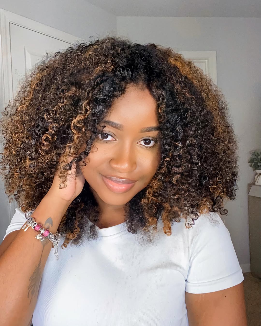 Kinky Curly V Part Wigs Highlight #1B/30 No Leave Out Human Hair Wig