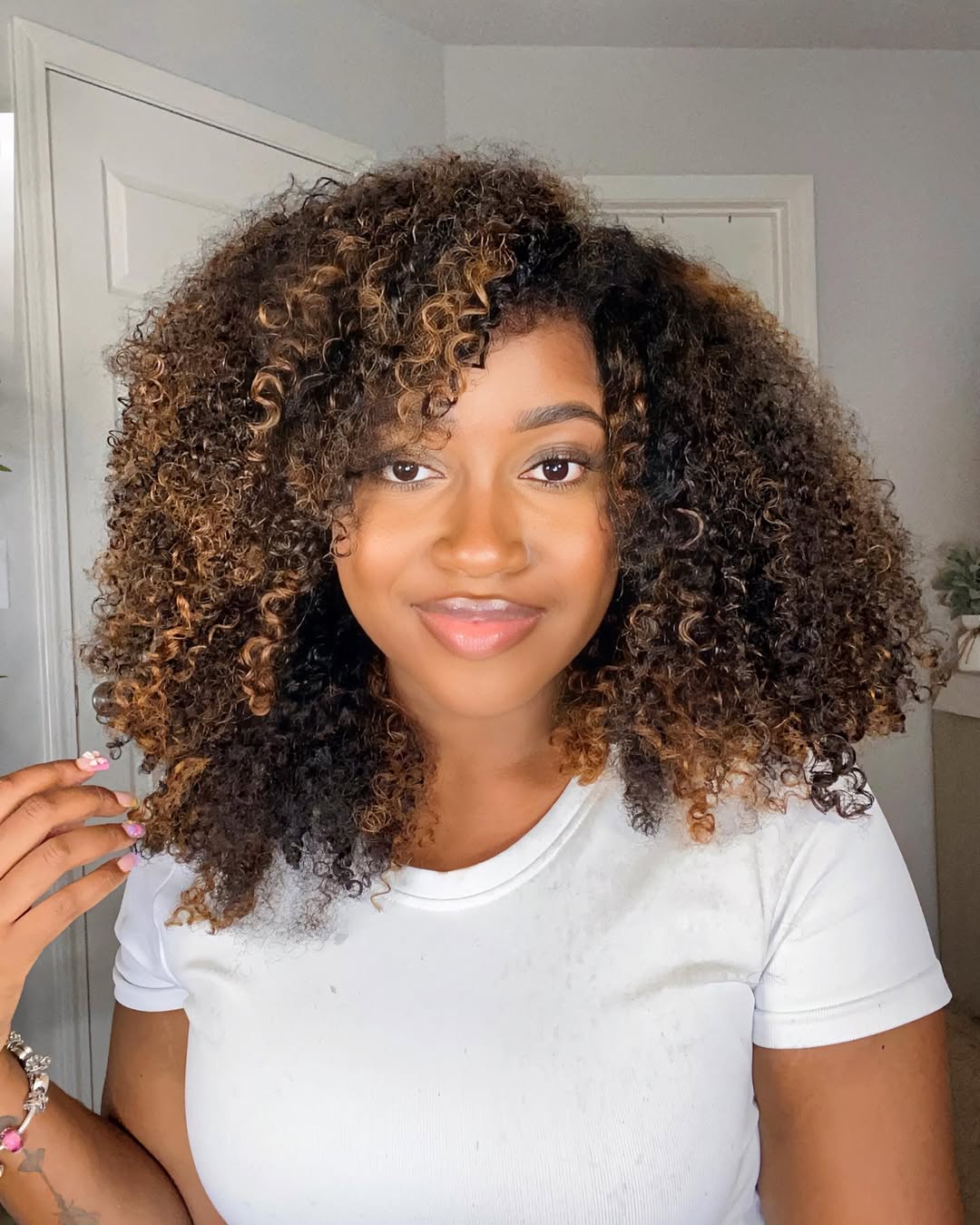 Kinky Curly V Part Wigs Highlight #1B/30 No Leave Out Human Hair Wig
