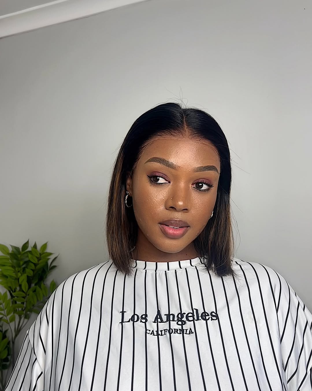 Natural Looking Brown Highlight Silky Blunt Cut Bob Glueless 13x4 Frontal Lace Wig