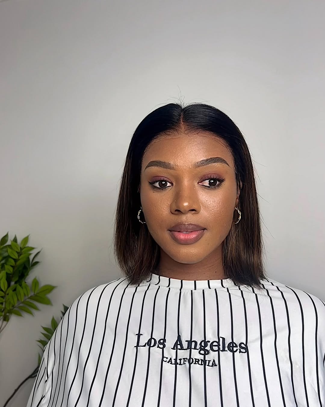 Natural Looking Brown Highlight Silky Blunt Cut Bob Glueless 13x4 Frontal Lace Wig