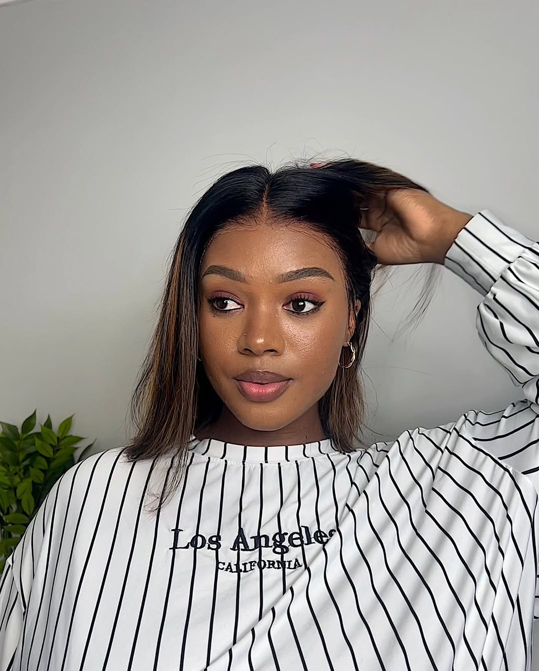 Natural Looking Brown Highlight Silky Blunt Cut Bob Glueless 13x4 Frontal Lace Wig