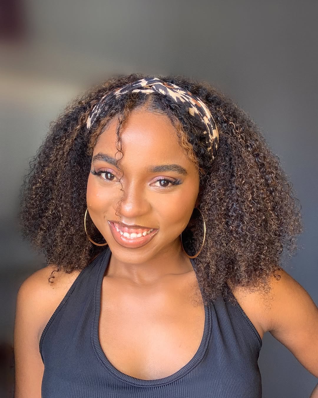 Kinky Curly V Part Wigs Highlight #1B/30 No Leave Out Human Hair Wig