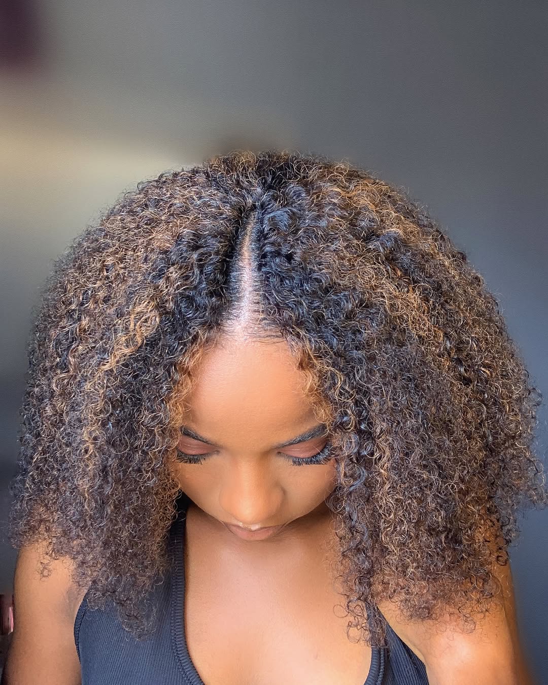 Kinky Curly V Part Wigs Highlight #1B/30 No Leave Out Human Hair Wig