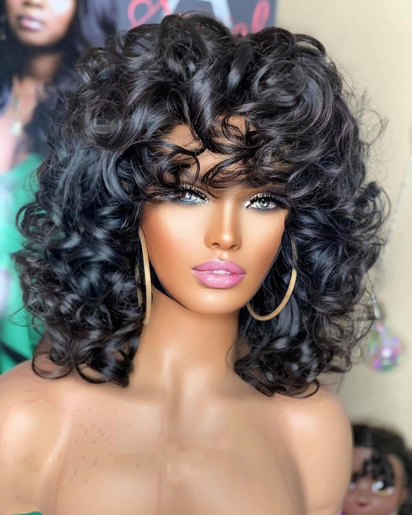 Short Bouncy Curly With Bang Bob Wig