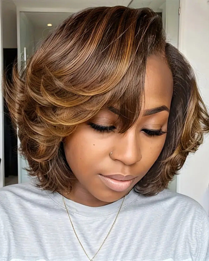 Short Pixie Wig Human Hair Short Wavy Hair 13x4 Bob Lace Front Wig