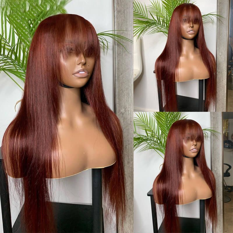 Reddish Brown Straight Layer Cut Wig With Bangs