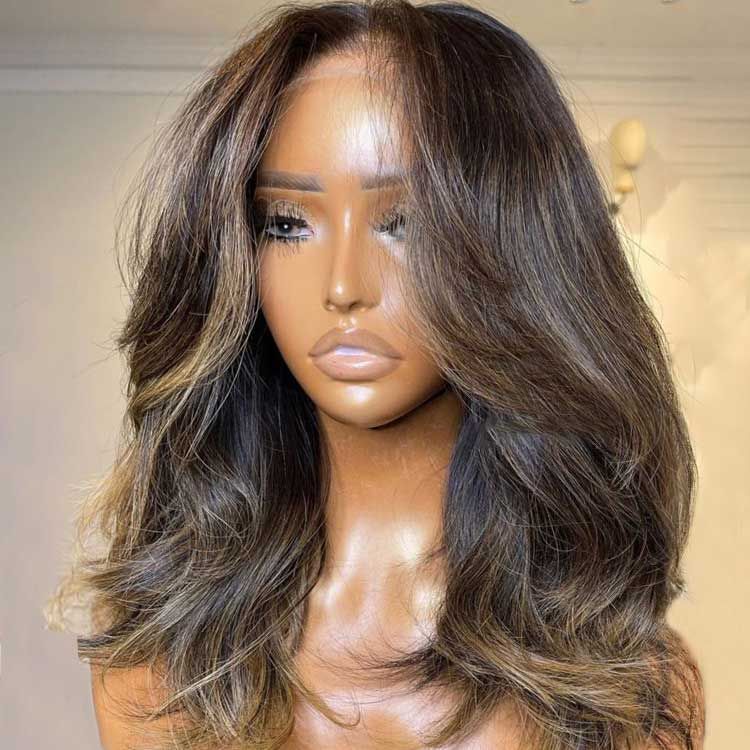 Blonde Highlight Wavy Layered Glueless Lace Frontal Wig