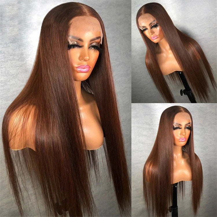 13X4 Lace Frontal Chocolate Brown Straight Wigs