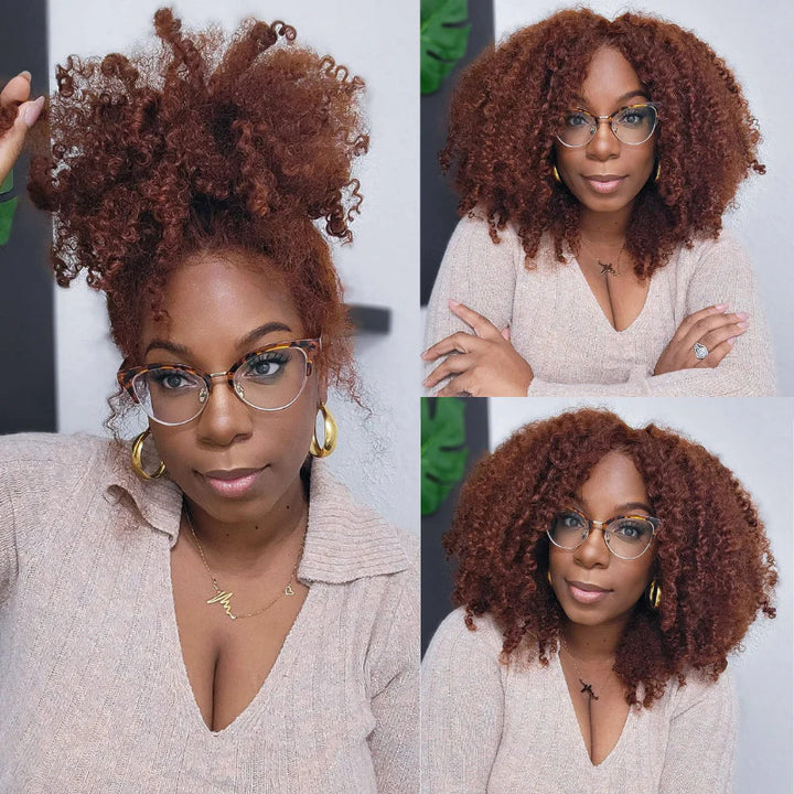 13x4 Lace Frontal Kinky Curly Auburn Brown Color Wig