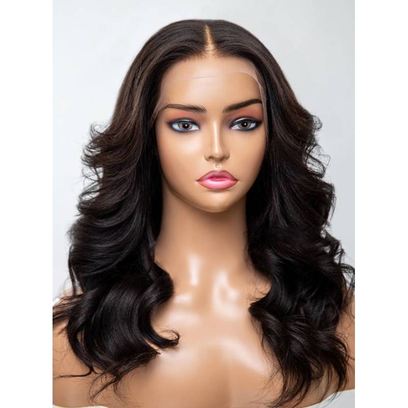 13x4 Lace Frontal Middle Part Body Wave Wig With Curtain Bangs