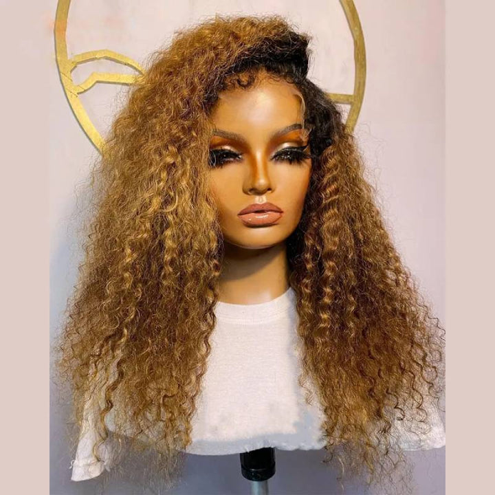 13x4 Lace Frontal Brown and Black Mixed Natural Curly Edges Wig