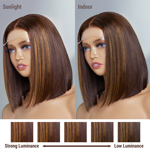 5x5 Lace Closure Chestnut Brown Highlights Straight Bob Wig