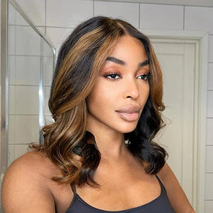 5x5 Lace Closure Black And Brown Omber Highlight Loose Wave Wig