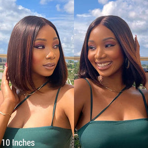 5x5 Lace Closure Chestnut Brown Highlights Straight Bob Wig