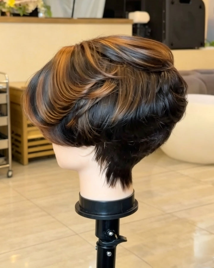 Boss Lady Style Short Pixie 13x6 Lace Wig with Highlights Bangs
