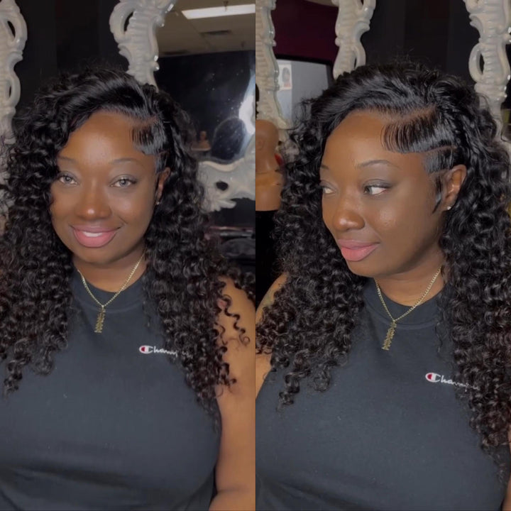 13x4 Lace Frontal Side Cut Deep Wave Wig