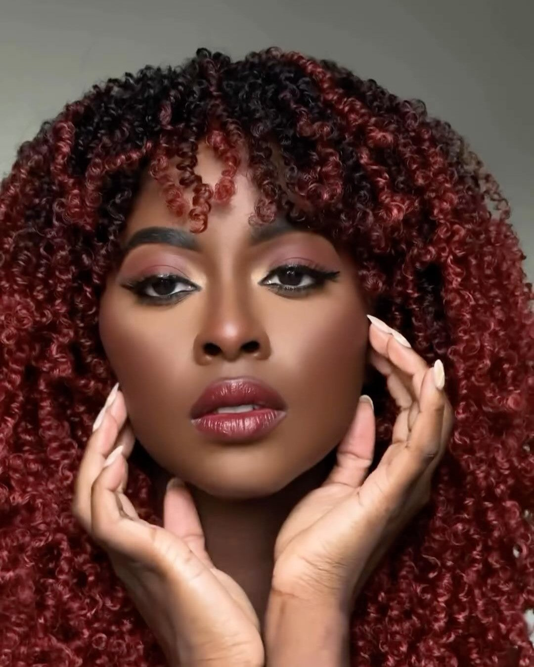 Cherry Colored Afro Curly Bangs Wig