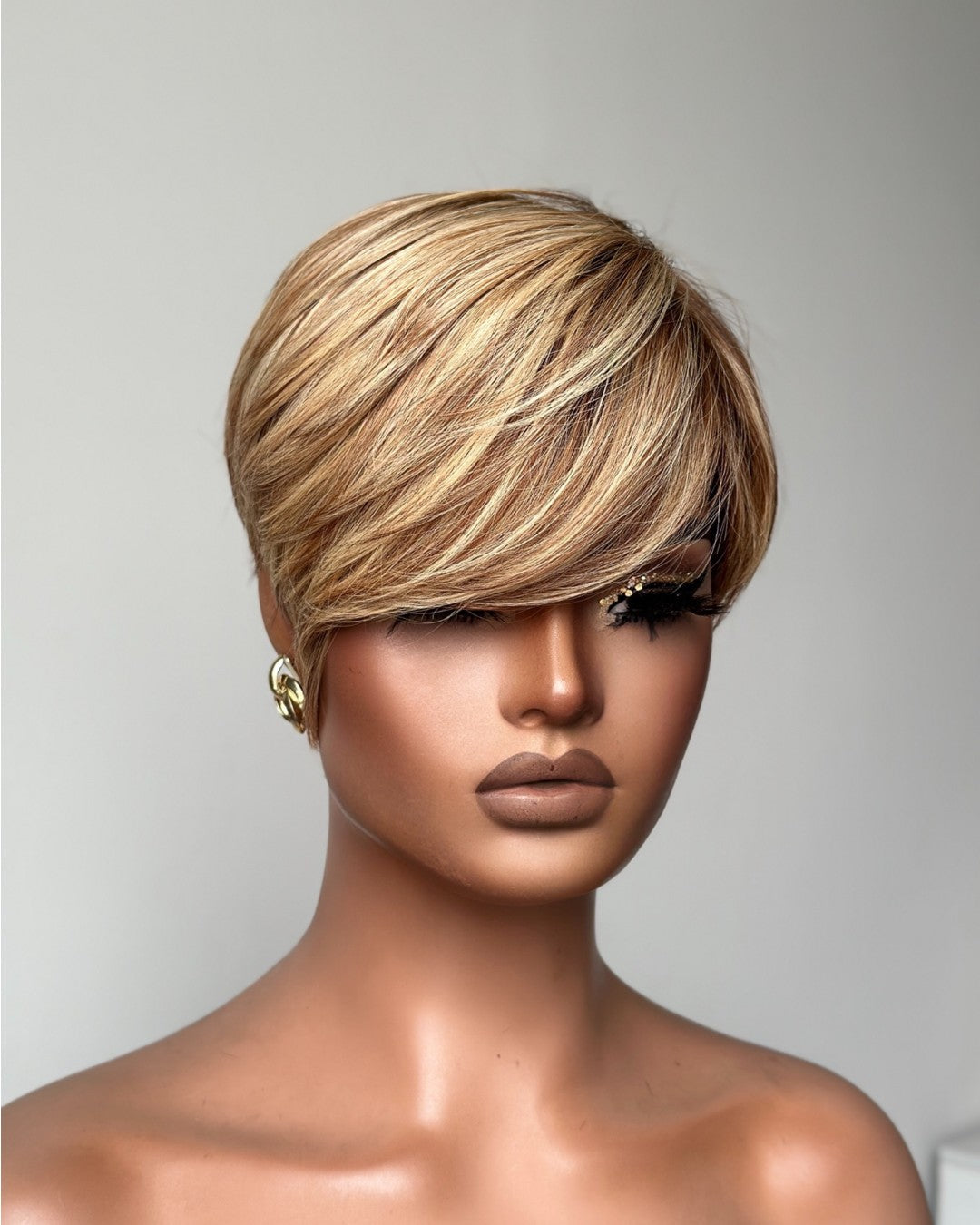 Short Pixie Cut Glueless Human Hair Long Bangs Wig
