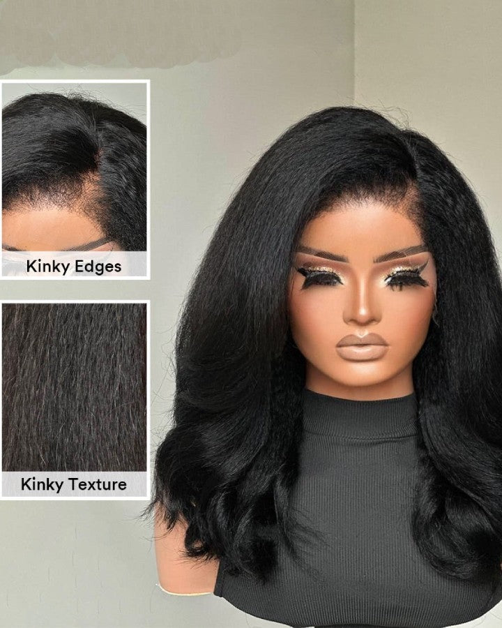 Side Part Wavy With Kinky Edges 13x4 Lace Front Wig