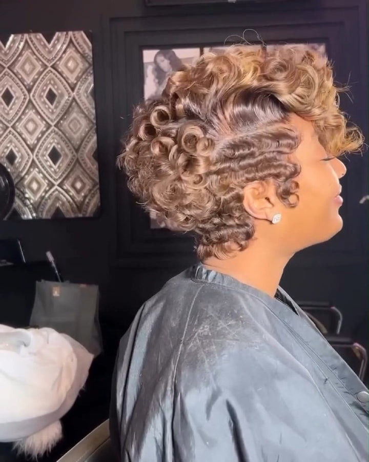 Full Lace Curly Finger Wave Short Glueless Wig