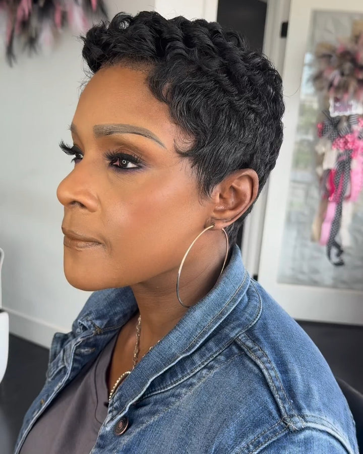 Curly Pixie Cut Human Hair Short Full Lace Wig for Black Women