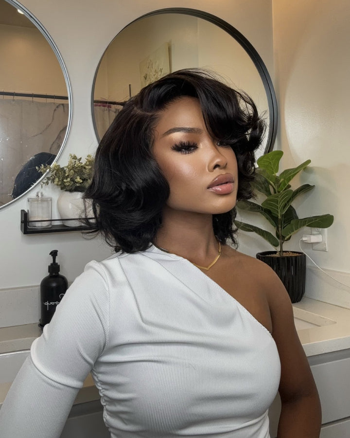 Gorgeous Layered Fluffy Wave Bob 5x5 Lace Closure Wig