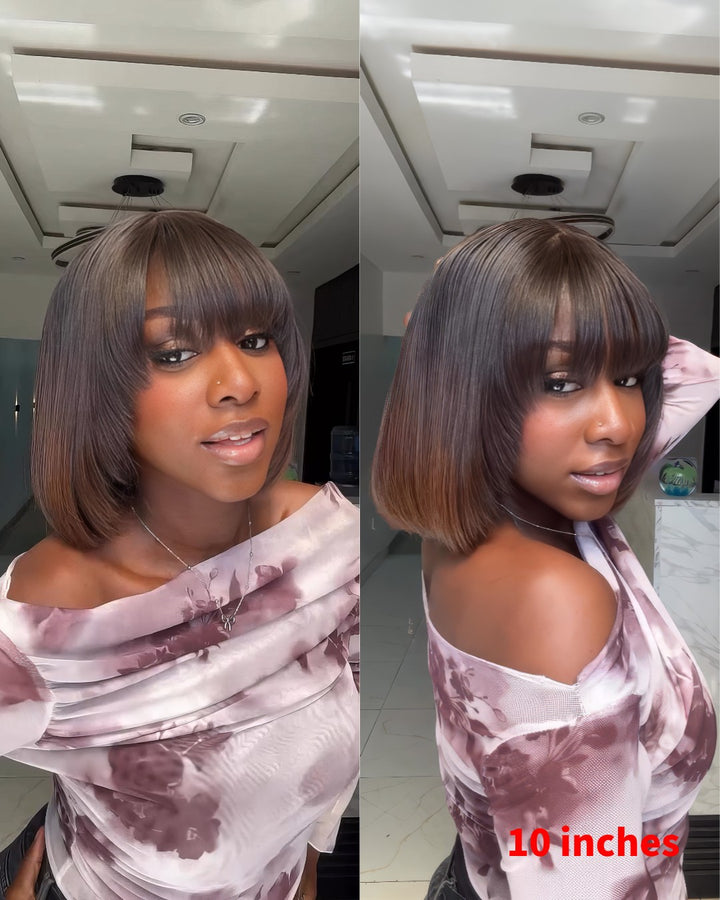 Chocolate Ombre Layered Cutting Bangs Wig